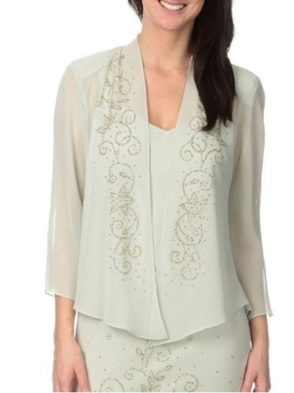 R&M Richards Ivory Beaded Chiffon Overlay Dress